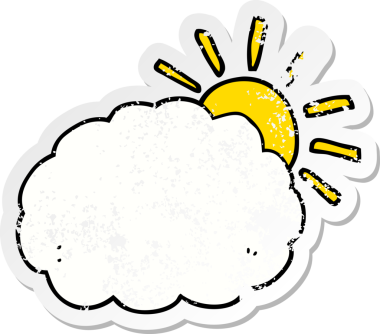 Çizgi film güneşi ve bir insan tarafından çizilmiş bulut sembolü.