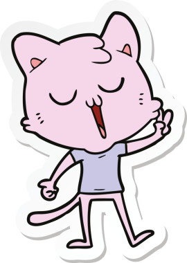 Bir insan tarafından çizilmiş çizgi film kedisinin çıkartması.