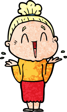 Bir insan tarafından çizilmiş mutlu yaşlı kadın çizgi filmi.