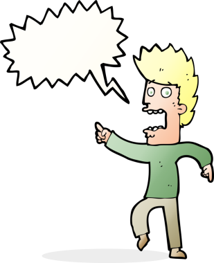 Bir insan tarafından çizilmiş, konuşma balonuyla dehşete düşmüş bir adam.