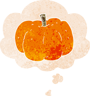 Düşünce balkabağı ve grunge dertli retro dokuma tarzı bir insan tarafından çizilmiş