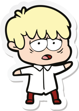 Bir insan tarafından çizilmiş bitkin bir çocuk çizgi filminin çıkartması.