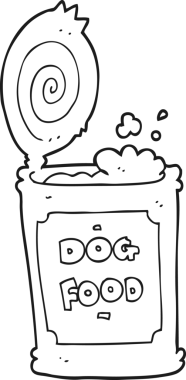 Bir insan tarafından çizilmiş siyah beyaz çizgi film köpek maması.