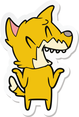 Bir insan tarafından çizilmiş gülen tilki çizgi filminin çıkartması.