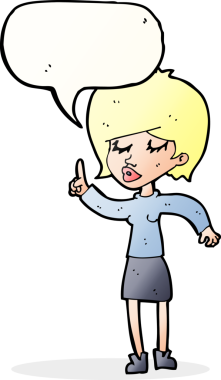 Bir insan tarafından çizilmiş konuşma baloncuğu fikri olan bir karikatür kadın.