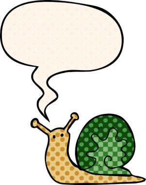 bir insan tarafından çizilmiş çizgi roman tarzında konuşma balonlu bir salyangoz.