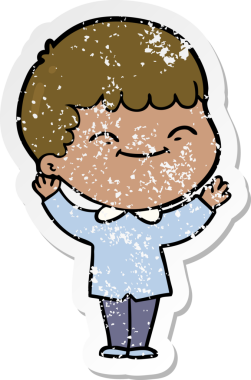 Bir insan tarafından çizilmiş mutlu bir çocuğun sıkıntılı çıkartması.