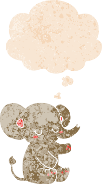 Düşünce baloncuklu çizgi film fili grunge dertli eski moda bir insan tarafından çizilmiş.