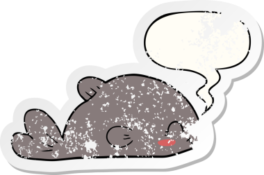 Konuşma baloncuğu olan çizgi film balıkları bir insan tarafından çizilmiş sıkıntılı eski bir çıkartma