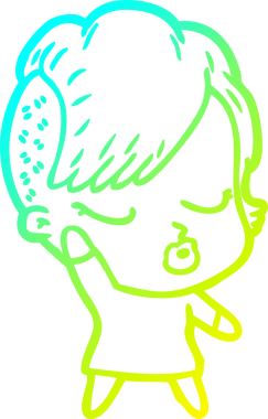 Bir insan tarafından çizilmiş soğuk gradyan çizgi film karakteri güzel hippi kız.