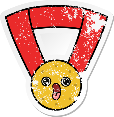 Bir insan tarafından çizilmiş şirin bir altın madalyanın sıkıntılı çıkartması.