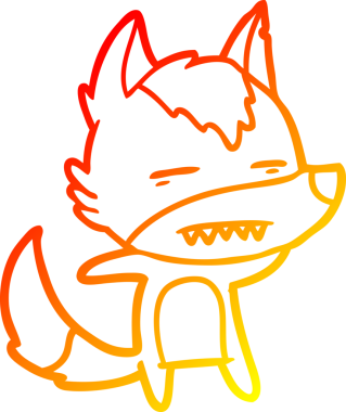 Bir insan tarafından çizilmiş dişleri gösteren çizgi bir kurdun sıcak çizgi çizimi