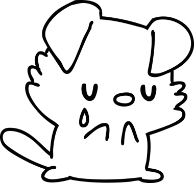 Bir insan tarafından çizilmiş küçük, üzgün bir köpek yavrusunun çizgi karalaması.