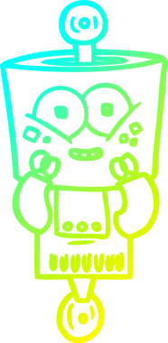 Bir insan tarafından çizilmiş mutlu çizgi film robotu çizimi.