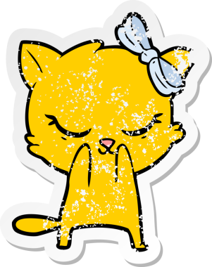 Bir insan tarafından çizilmiş şirin bir çizgi film kedisinin sıkıntılı çıkartması.