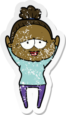 Bir insan tarafından çizilmiş mutlu, yaşlı bir kadının sıkıntılı çıkartması.