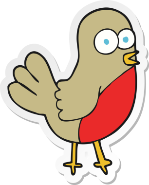 Bir insan tarafından çizilmiş Robin çizgi filminin çıkartması.