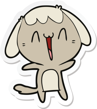 Bir insan tarafından çizilmiş gülen bir köpeğin çıkartması.