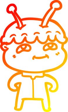 Bir insan tarafından çizilmiş dost canlısı bir uzay adamının sıcak çizgi çizimi