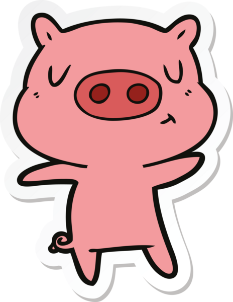 Bir insan tarafından çizilmiş çizgi film içerikli bir domuzun çıkartması.