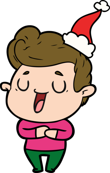 Bir insan tarafından çizilmiş Noel Baba şapkası takan bir adamın çizdiği mutlu el çizgisi.