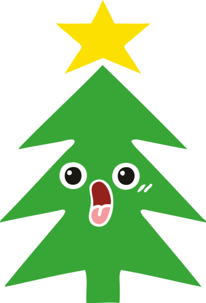 Bir insan tarafından çizilmiş bir noel ağacının düz renkli retro karikatürü