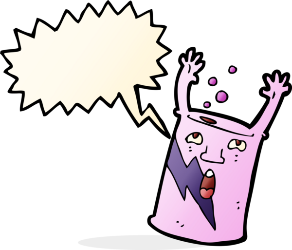 bir insan tarafından çizilmiş konuşma balonlu bir soda kutusu karakteri.