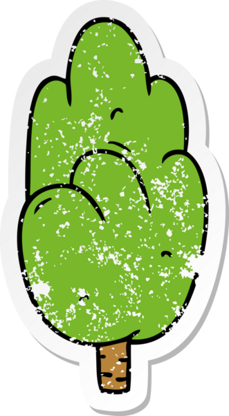 Bir insan tarafından çizilmiş, kederli bir karikatür karalaması tek yeşil ağaç.