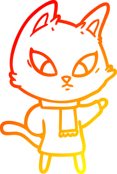 Bir insan tarafından çizilmiş kafası karışmış çizgi film kedisinin sıcak çizgi çizimi