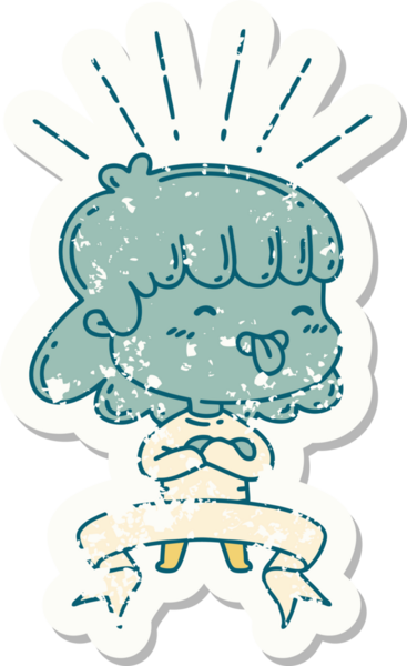 Bir insan tarafından çizilmiş eski dövme stili bir kızın eski bir çıkartması.