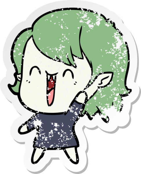 Bir insan tarafından çizilmiş mutlu vampir kız çizgi filminin kederli çıkartması.