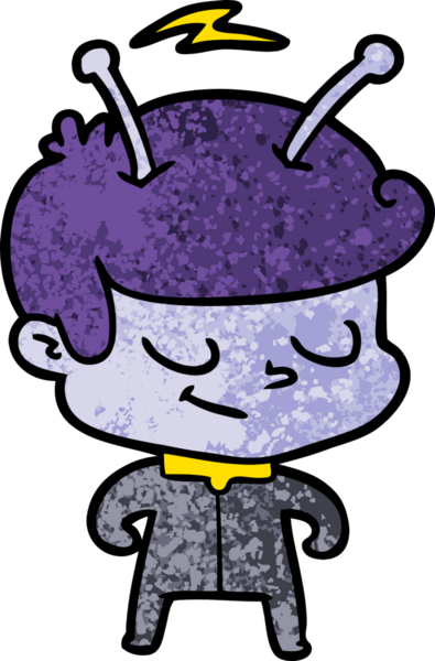 Bir insan tarafından çizilmiş dost canlısı çizgi film uzay adamı.