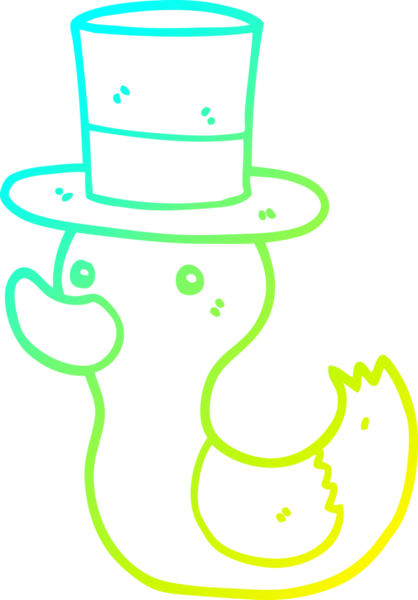 Bir insan tarafından çizilmiş silindir şapkalı bir ördek çizimi.