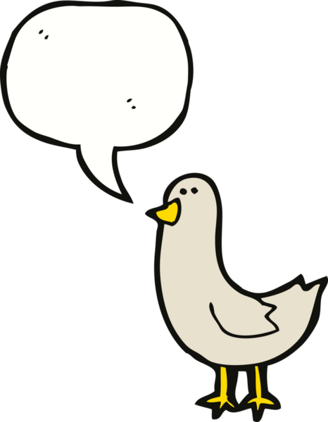 Bir insan tarafından çizilmiş konuşma balonlu çizgi film kuşu.