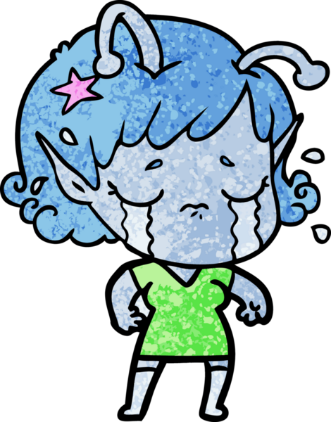 Bir insan tarafından çizilmiş ağlayan uzaylı kız çizgi filmi.