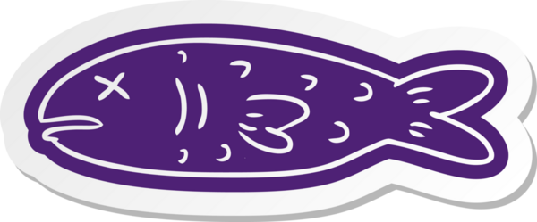 Bir insan tarafından çizilmiş ölü bir balığın çizgi film etiketi.