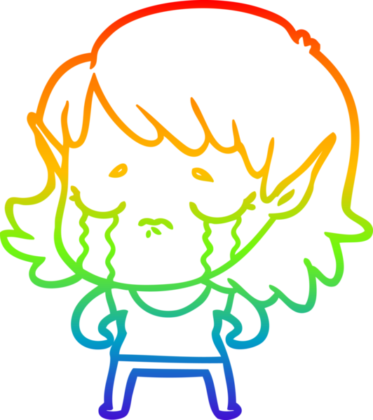 Gökkuşağı gradyan çizgi çizimi Bir insan tarafından çizilmiş ağlayan elf kızı