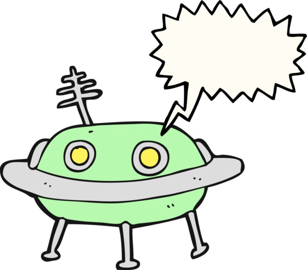 Bir insan tarafından çizilmiş serbest konuşma balonu çizgi film uzay gemisi