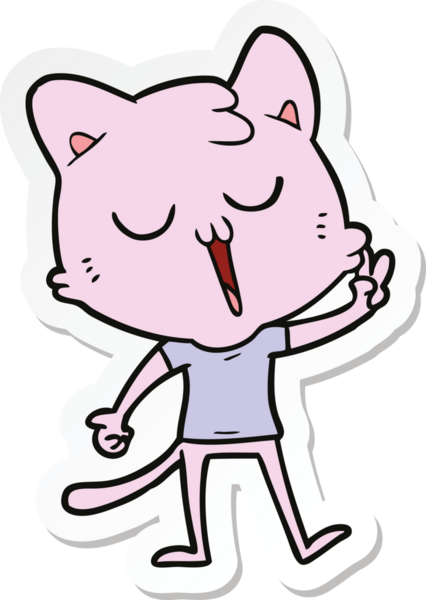 Bir insan tarafından çizilmiş çizgi film kedisinin çıkartması.