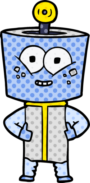 Bir insan tarafından çizilmiş mutlu çizgi film robotu