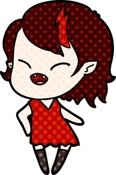 Bir insan tarafından çizilmiş gülen vampir kız çizgi filmi.