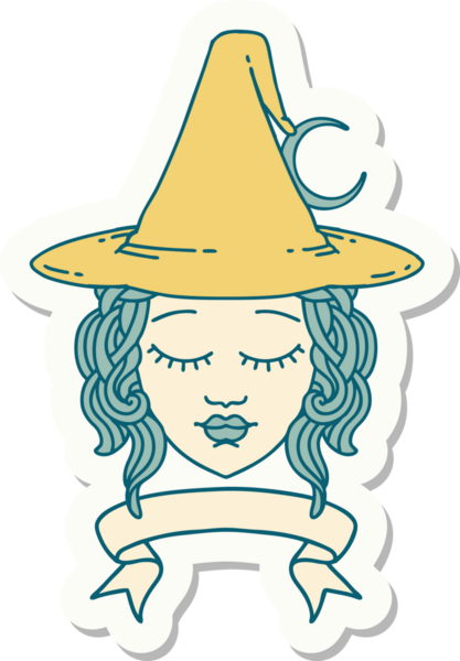 Bir insan tarafından çizilmiş afişi olan insan bir cadı karakterinin çıkartması.