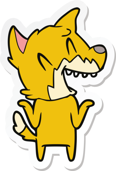 Bir insan tarafından çizilmiş gülen tilki çizgi filminin çıkartması.