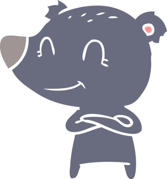 Bir insan tarafından çizilmiş gülümseyen ayı düz renkli çizgi film.