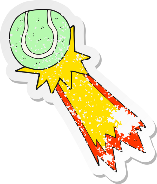 Bir insan tarafından çizilmiş bir çizgi film tenis topunun gerilimli çıkartması.