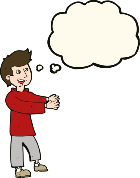 Bir insan tarafından çizilmiş düşünce balonlu mutlu adam çizgi filmi.