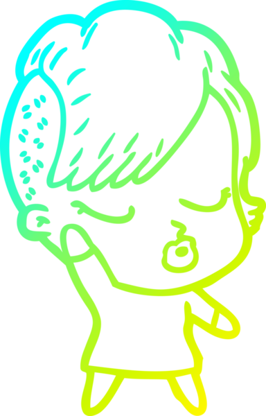 Bir insan tarafından çizilmiş soğuk gradyan çizgi film karakteri güzel hippi kız.