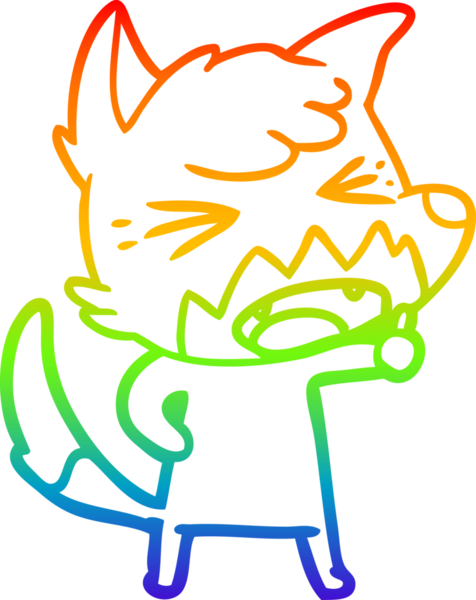Bir insan tarafından çizilmiş kızgın bir tilkinin gökkuşağı gradyanı çizimi