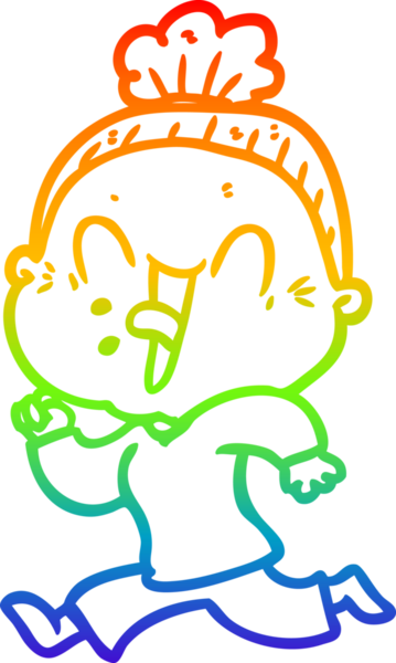 Gökkuşağı gradyan çizgi çizimi Bir insan tarafından çizilmiş mutlu yaşlı kadın