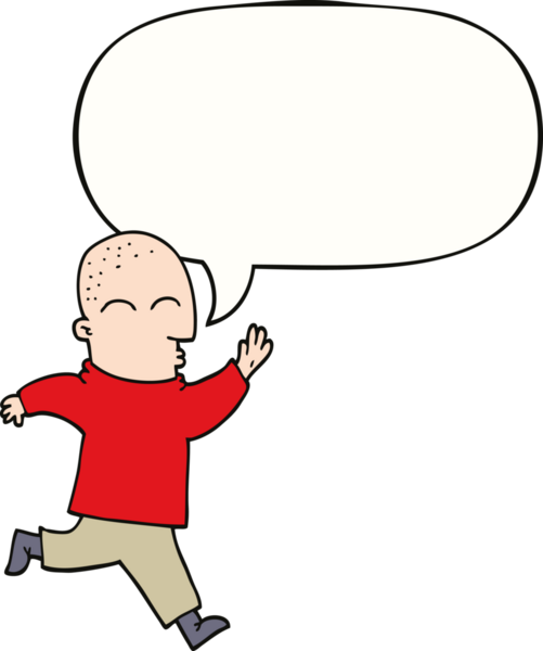 Bir insan tarafından çizilmiş konuşma balonuyla koşan çizgi film adamı.